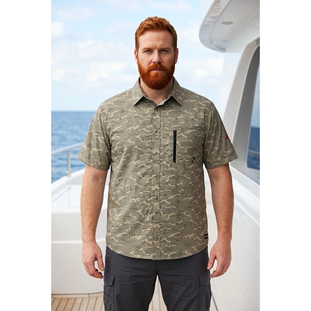Canada Weathergear Mens Gray Camo Woven Zip Pocket Shirt L CW0048